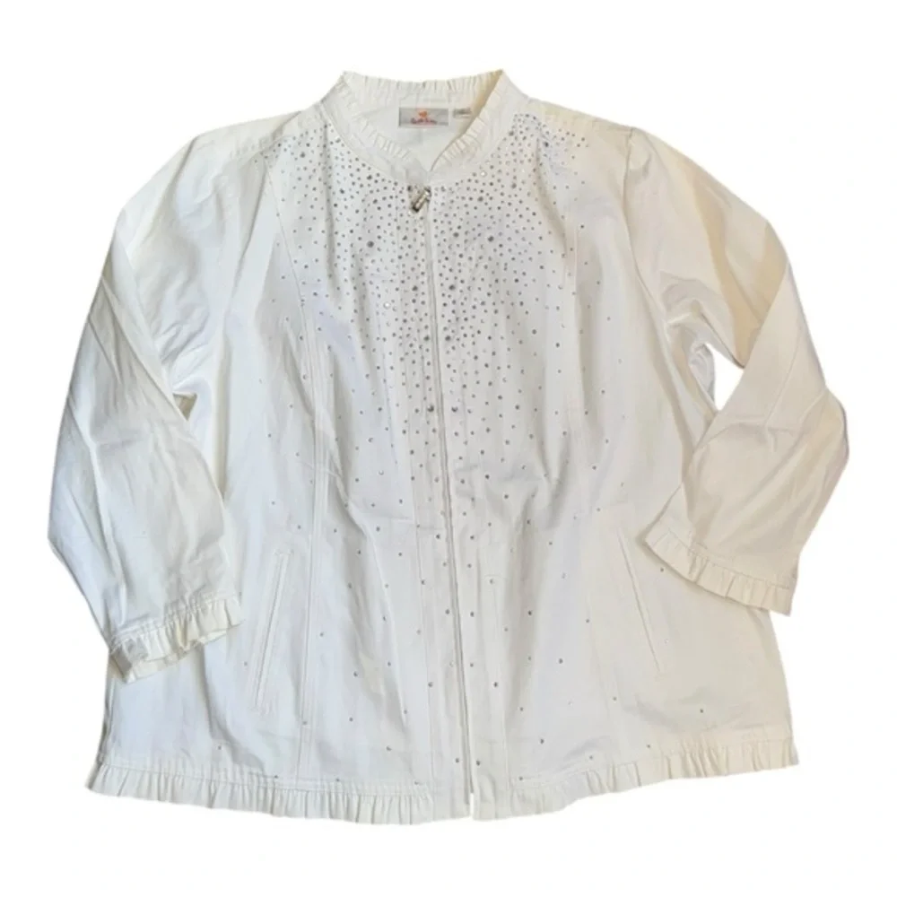 Quacker Factory Sparkle and Shine stretch jacket in white and silver‎ size 1X